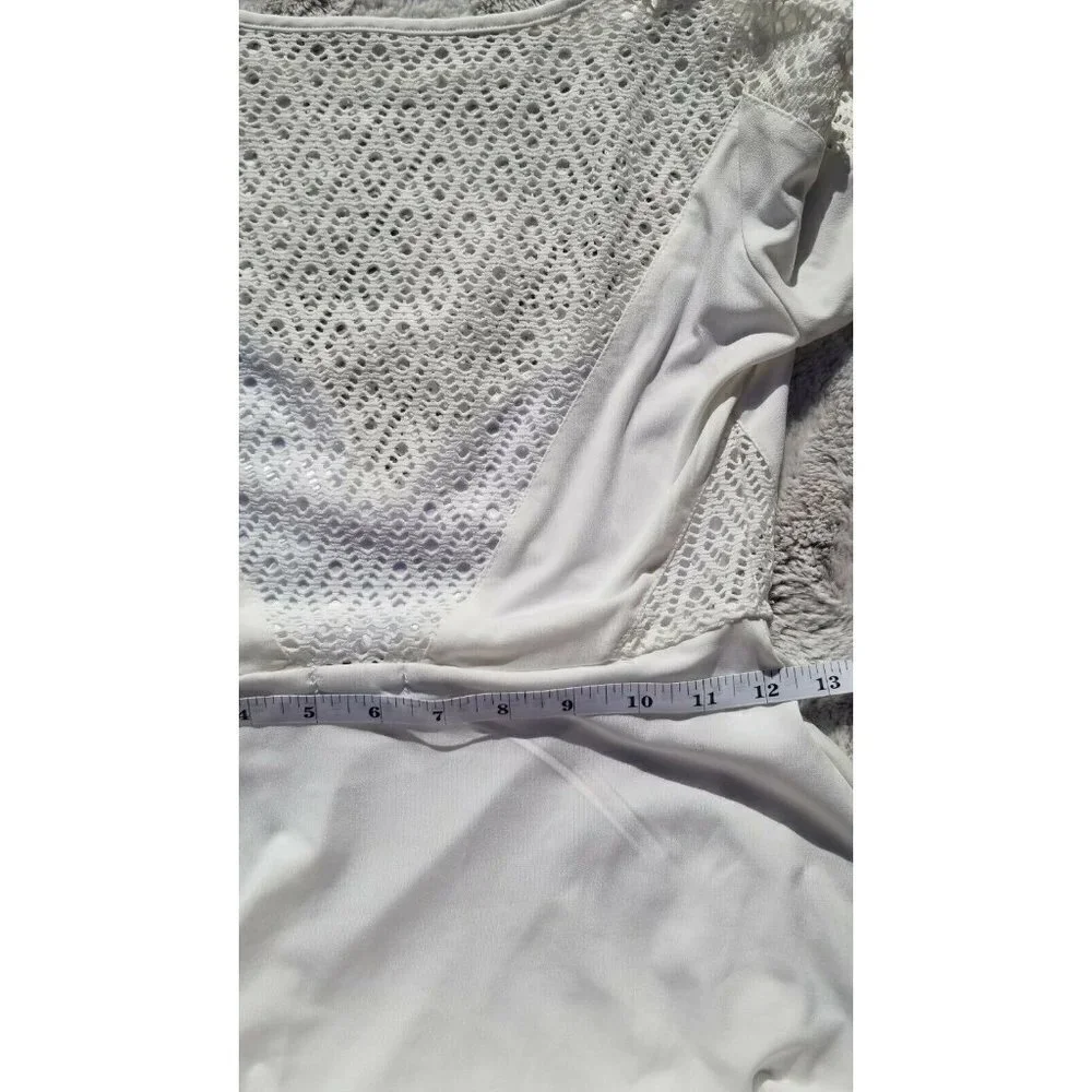 Tobi Knit Mesh Top‎ Quarter Sleeve White Dress XS